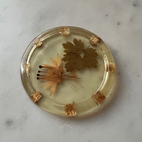 Vintage Lucite pressed dried Flowers coasters set of 5 - Picture 2 of 8